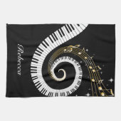 ピアノパーソナライズされた鍵と金ゴールド音楽ノート キッチンタオル (横)