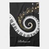 ピアノパーソナライズされた鍵と金ゴールド音楽ノート キッチンタオル (縦)