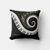 ピアノパーソナライズされた鍵と金ゴールド音楽ノート クッション (正面)
