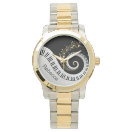 ピアノパーソナライズされた鍵と金ゴールド音楽ノート 腕時計