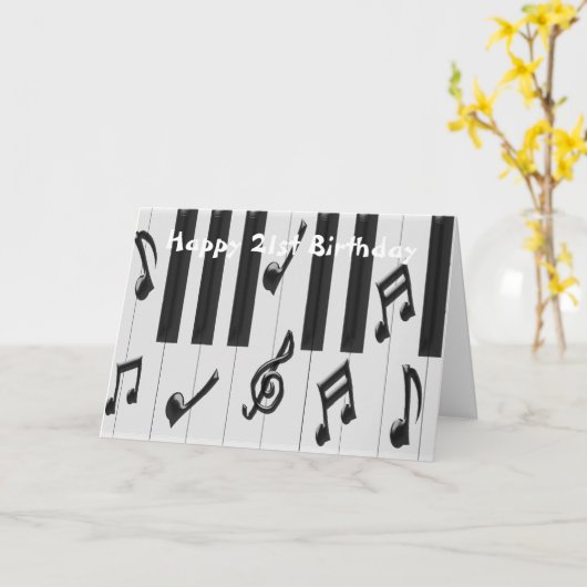 ピアノパーソナライズされた鍵盤21歳の誕生日 カード (黄色い花)