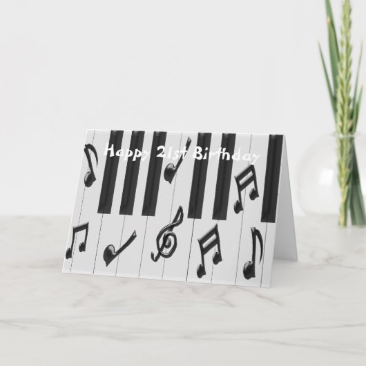 ピアノパーソナライズされた鍵盤21歳の誕生日 カード (正面)