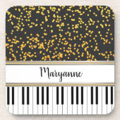 ピアノパーソナライズされた鍵金ゴールド水玉模様パターン コースター (正面)