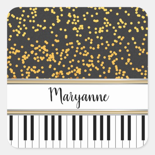 ピアノパーソナライズされた鍵金ゴールド水玉模様パターン スクエアシール (正面)