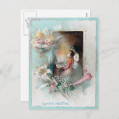ピアノビクトリアンとチェルーブで女性とイースター シーズンポストカード (正面/裏面)