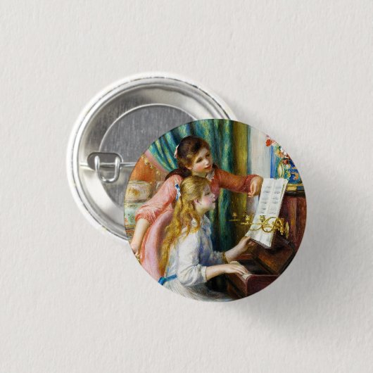 ピアノピエールAugusteルノアールの絵を描くことの女の子 缶バッジ (正面&裏面)