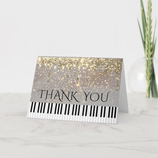 ピアノフェイクのスパークル感謝していエフェクト サンキューカード (正面)