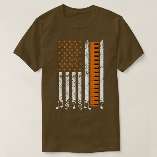 ピアノフラッグミュージシャンピアニスト音楽先生 Tシャツ (デザイン正面)