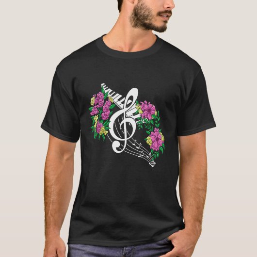 ピアノプレイヤーミュージシャン作曲家の音楽の花 Tシャツ (正面)