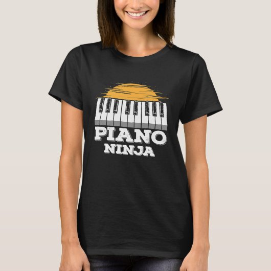 ピアノプレーヤーピアノラバーピアノ忍者バンドミュージシャン Tシャツ (正面)