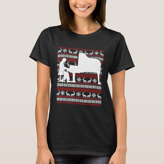 ピアノプレーヤー醜いセータークリスマスシャツ Tシャツ (正面)