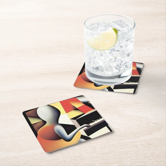 ピアノプレーヤー – Airbrush Art スクエアペーパーコースター (インサイチュ)