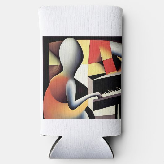 ピアノプレーヤー – Airbrush Art スリム缶クーラー (正面)