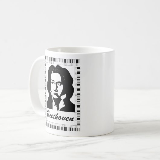 ピアノポートレートフレーム付きベートーベン鍵 コーヒーマグカップ (正面左)