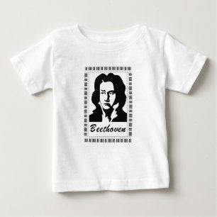 ピアノポートレートフレーム付きベートーベン鍵 ベビーTシャツ