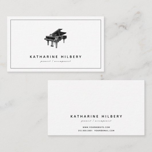 ピアノミニマモダンリストホワイトビジネスカード 名刺 (正面/裏面)