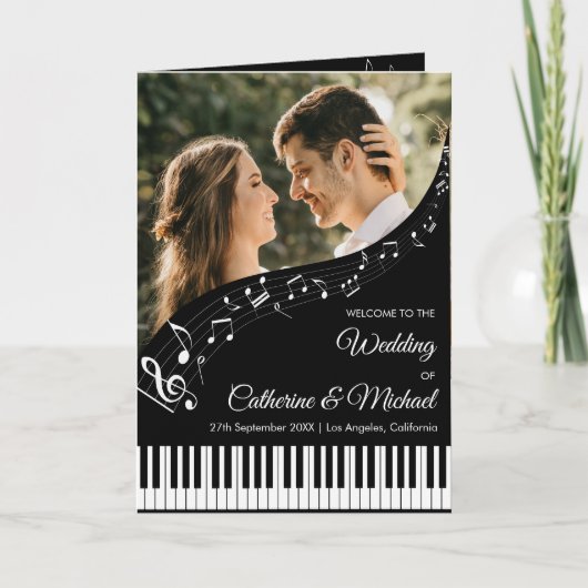 ピアノミュージカルノートブラック&ホワイトフォト結婚ズ プログラム (正面)