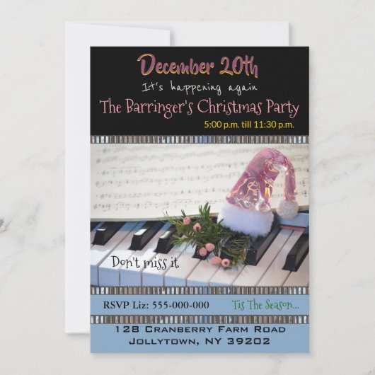 ピアノミュージカルホリデーパーティー招待状 招待状 (正面)