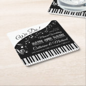 ピアノミュージックブラック&ホワイトウェディングデートを保存 スクエアペーパーコースター (アングル)