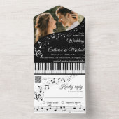 ピアノミュージックブラック&ホワイト写真QRコード結婚ズ オールインワン招待状 (内側)