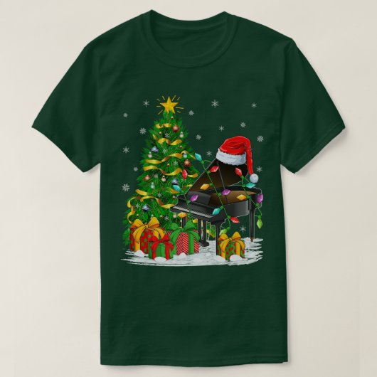 ピアノミュージックラバーマッチングサンタハットピアノクリスティム Tシャツ (デザイン正面)