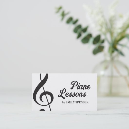 ピアノミュージック先生トレブルクレフ、 音符記号シンプル 名刺 (スタンド正面)