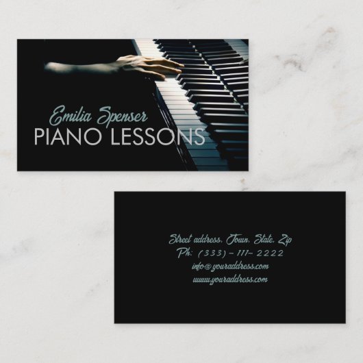 ピアノミュージック先生ブラックビジネスカード 名刺 (正面/裏面)