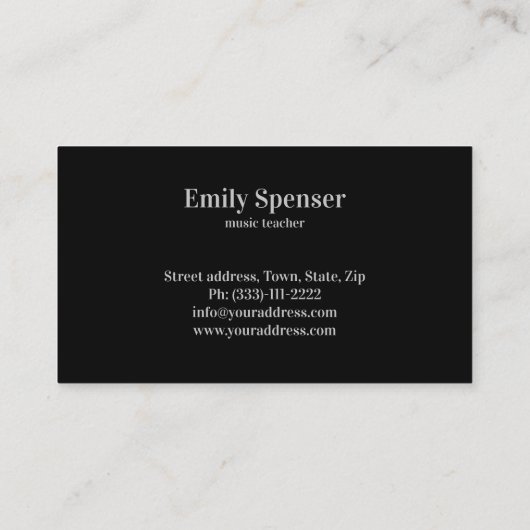 ピアノミュージック先生ブラック&ホワイトビジネスカード 名刺 (裏面)