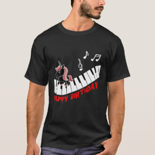 ピアノユニコーンおもしろいピアノ動物音楽ハッピーバート Tシャツ