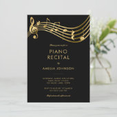 ピアノリサイタル金ゴールド楽譜エレガント 招待状 (スタンド正面)
