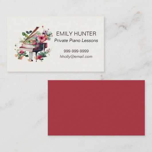 ピアノレッスビジネスカードとフローラピアノ 名刺 (正面/裏面)
