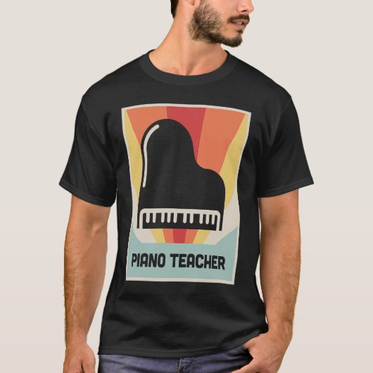 ピアノレッスンレトロピアノプレーヤー&ピアノ先生 Tシャツ (正面)