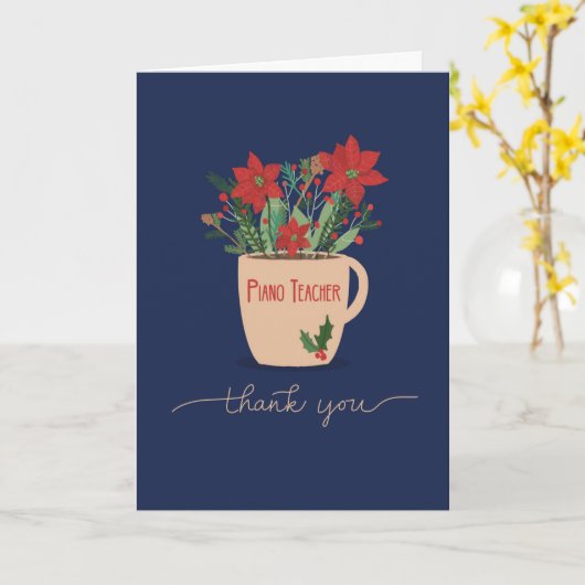 ピアノ先生クリスマスポインセティアスありがとう カード (黄色い花)