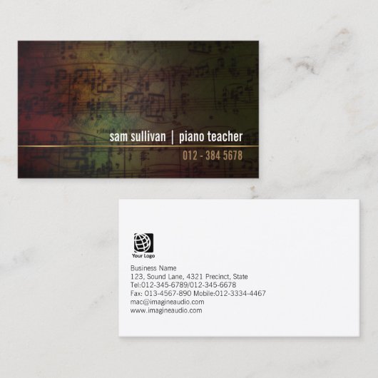 ピアノ先生ミュージシャングランジ音符 名刺 (正面/裏面)