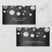 ピアノ先生モダンシルバー水玉模様 名刺 (正面/裏面)