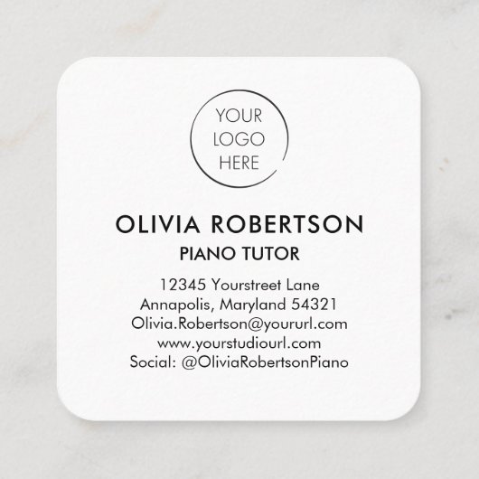ピアノ先生、ミュージックスタジオ、ピアノチューター、ピアニスト スクエア名刺 (裏面)