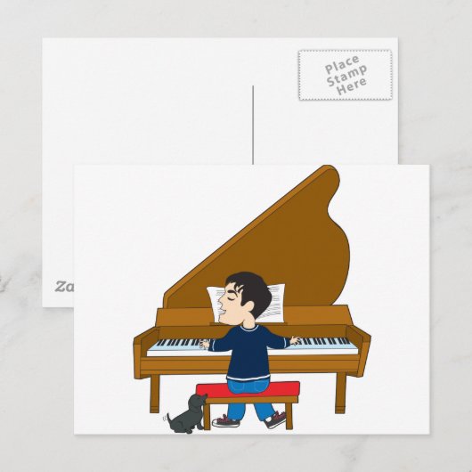ピアノ奏者と犬 ポストカード (正面/裏面)