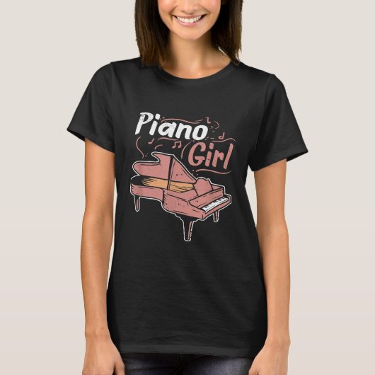 ピアノ奏者の音楽愛好家が女性にかわいいピアン Tシャツ (正面)