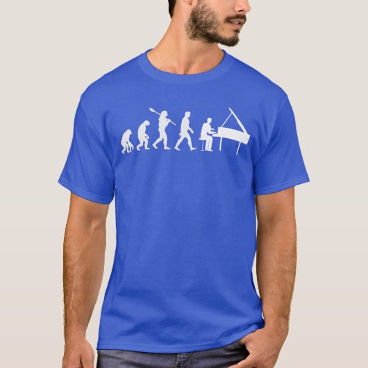 ピアノ奏者への楽しい人類の進化 音楽 ピアニスト Tシャツ (正面)