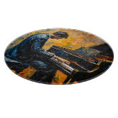 ピアノ奏者 – 油彩画 カッティングボード (角)