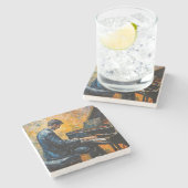 ピアノ奏者 – 油彩画 ストーンコースター (横)