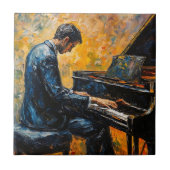 ピアノ奏者 – 油彩画 タイル (正面)