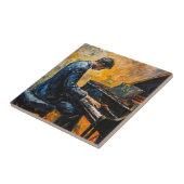 ピアノ奏者 – 油彩画 タイル (側面)