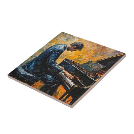 ピアノ奏者 – 油彩画 タイル (側面)