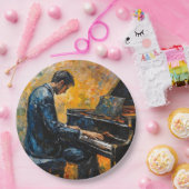 ピアノ奏者 – 油彩画 ペーパープレート (パーティー)