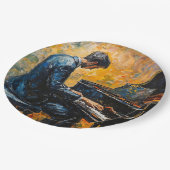 ピアノ奏者 – 油彩画 ペーパープレート (アングル)