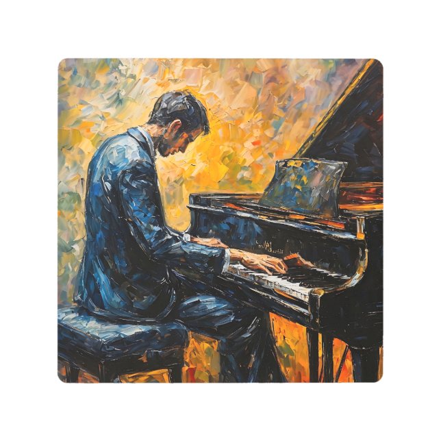 ピアノ奏者 – 油彩画 メタルプリント (正面)