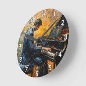 ピアノ奏者 – 油彩画 ラウンド壁時計 (傾斜)