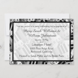 ピアノ婚約パーティ白黒の招待 招待状