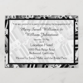 ピアノ婚約パーティ白黒の招待 招待状